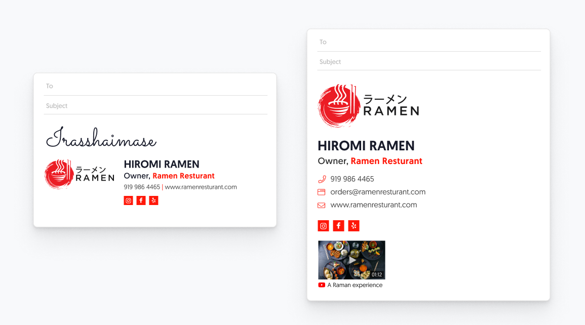 How a horizontal logo sits in an email signature — display dimensions at 150–200px wide