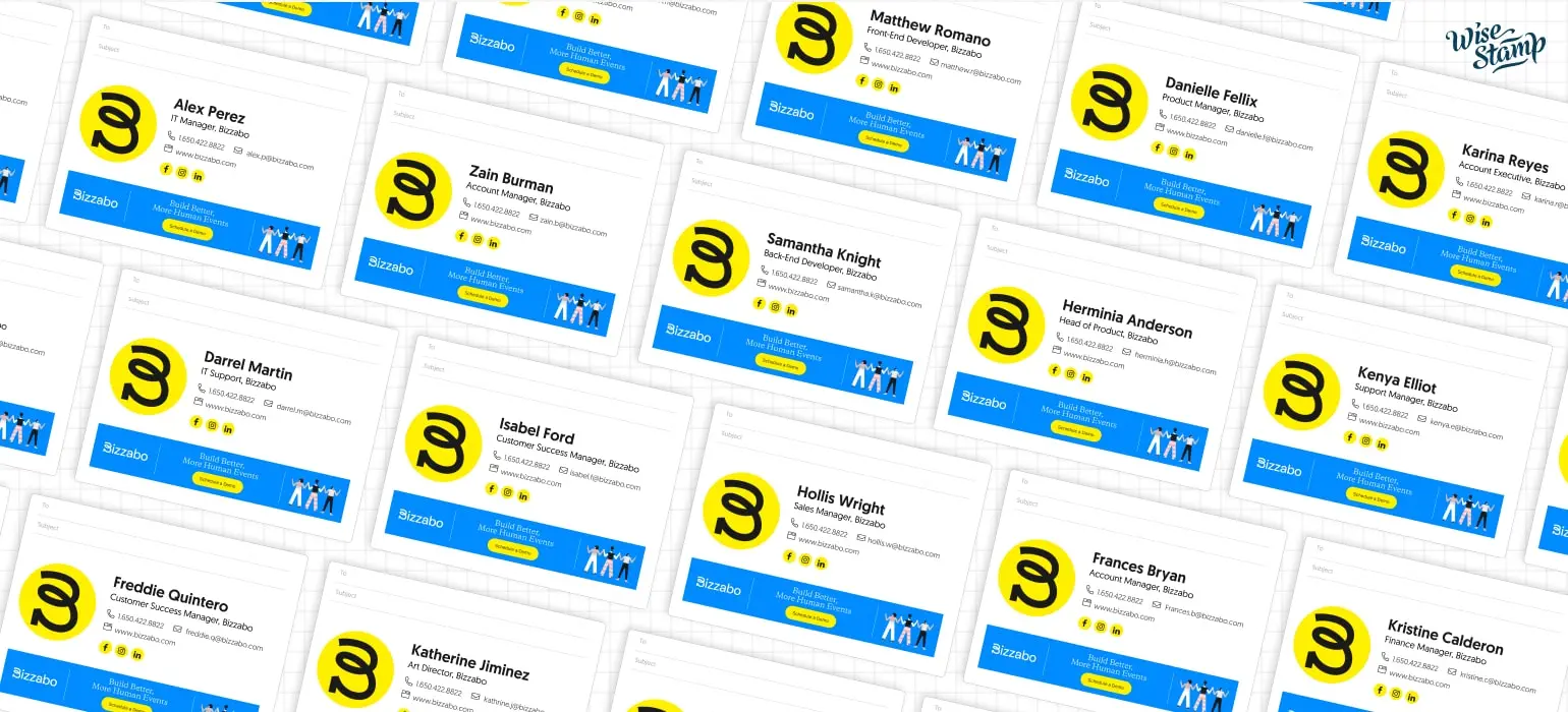 Company-wide email signature: every employee with the same branded Bizzabo template
