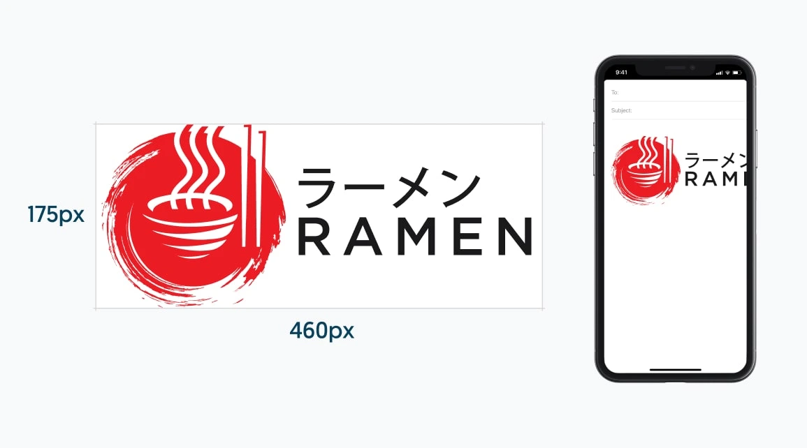 How an oversized logo gets cut off on mobile — a 460x175px logo displayed on a 400px-wide screen