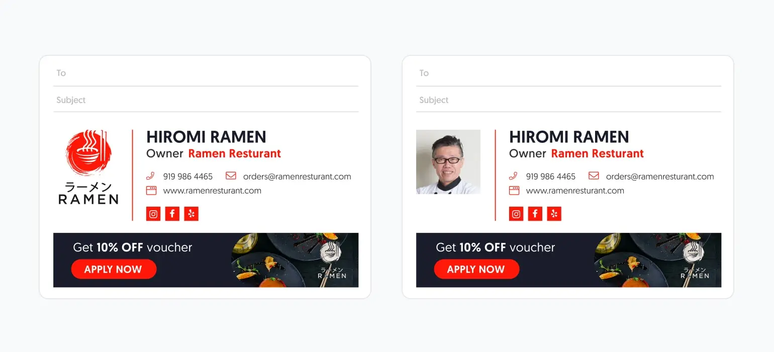 Email signature company logo versus employee headshot - which to include?