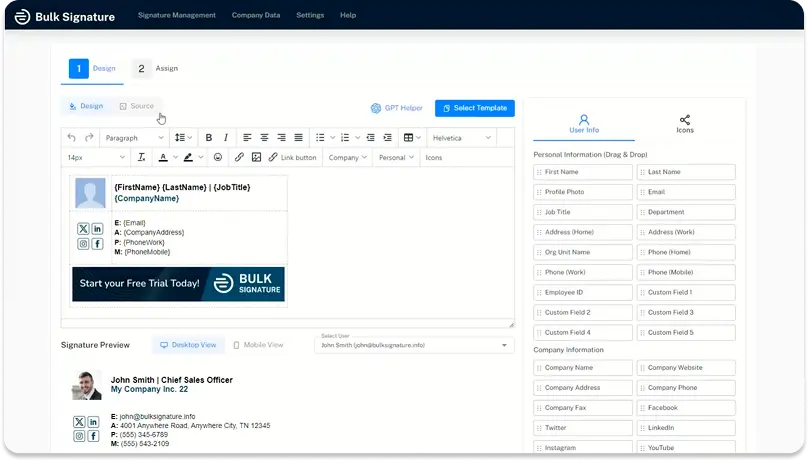 BulkSignature email signature editor screenshot