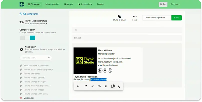 Bybrand email signature editor screenshot