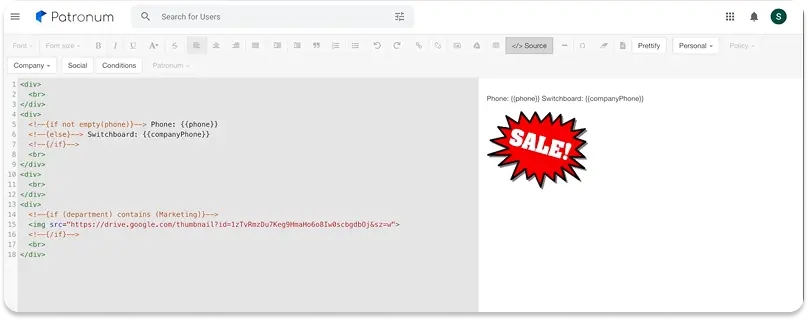 Patronum email signature editor screenshot