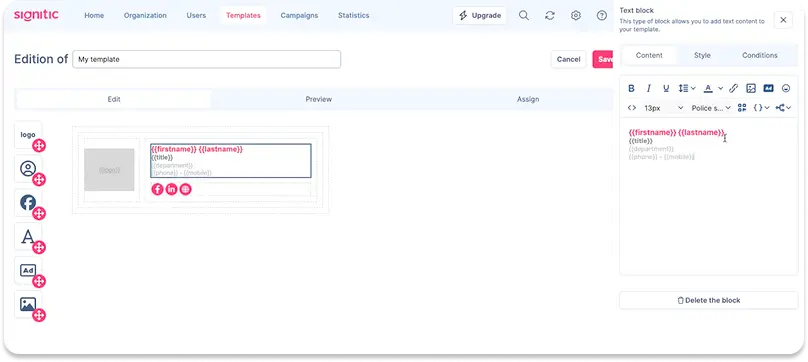 Signitic email signature editor screenshot