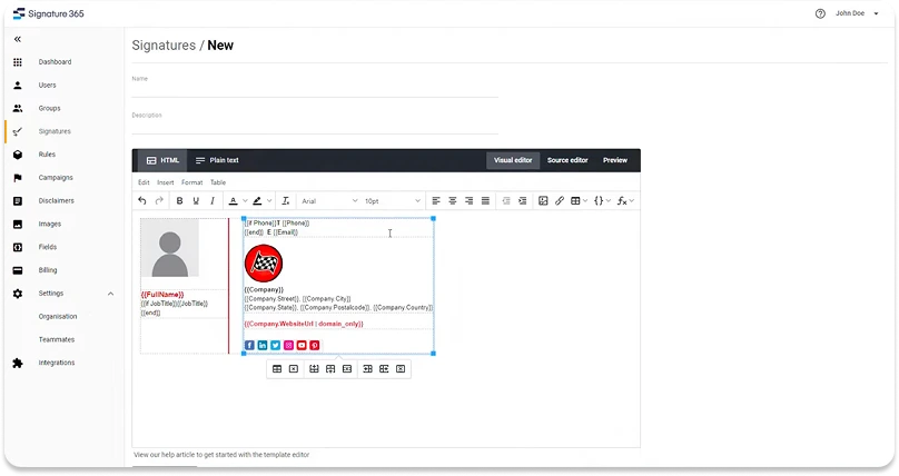 Symprex email signature editor screenshot