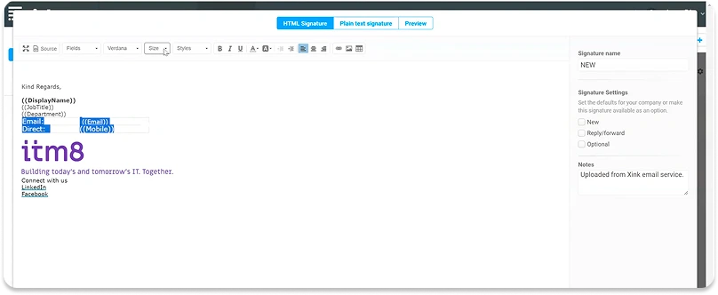 Xink email signature editor screenshot
