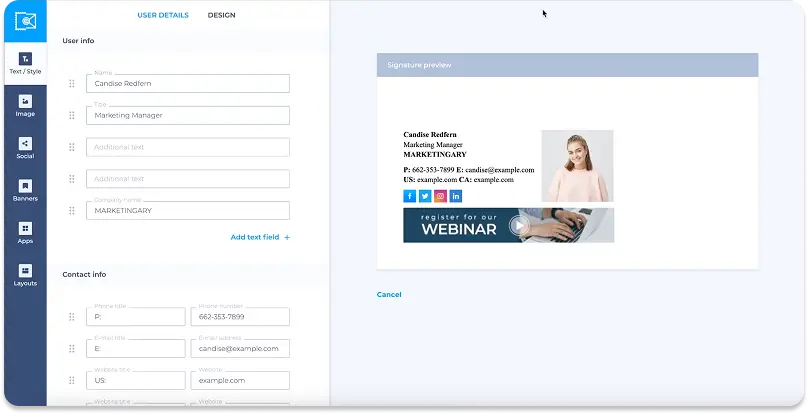 NewOldStamp email signature editor screenshot