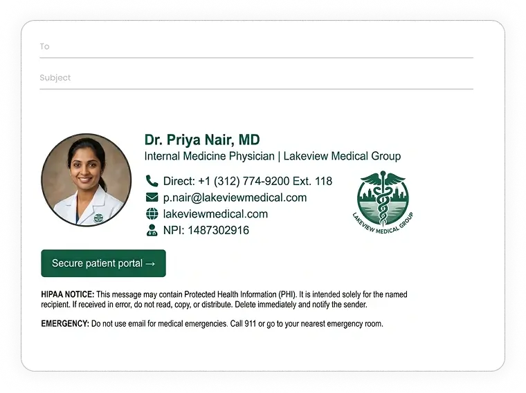 professional medical practitioner email signature example 