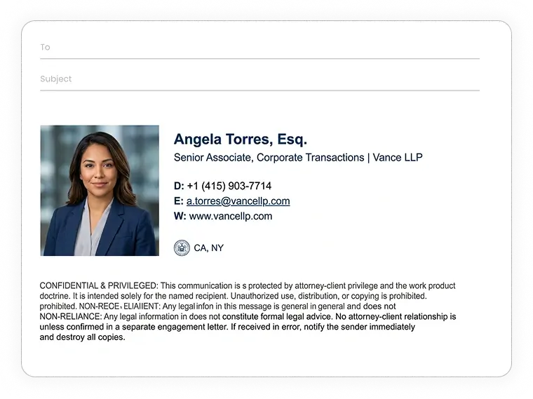 professional legal advisor email signature example
