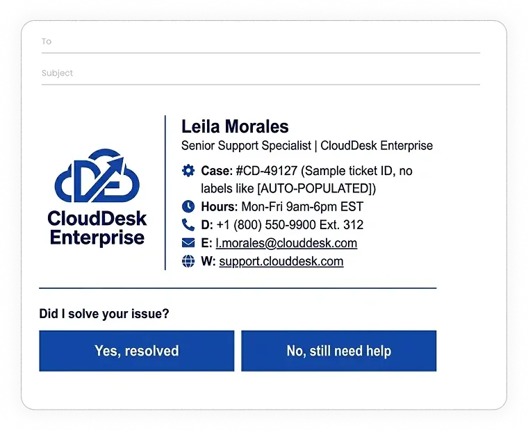 business Customer Support email signature example