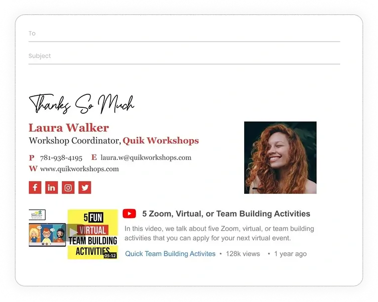 professional video email signature example