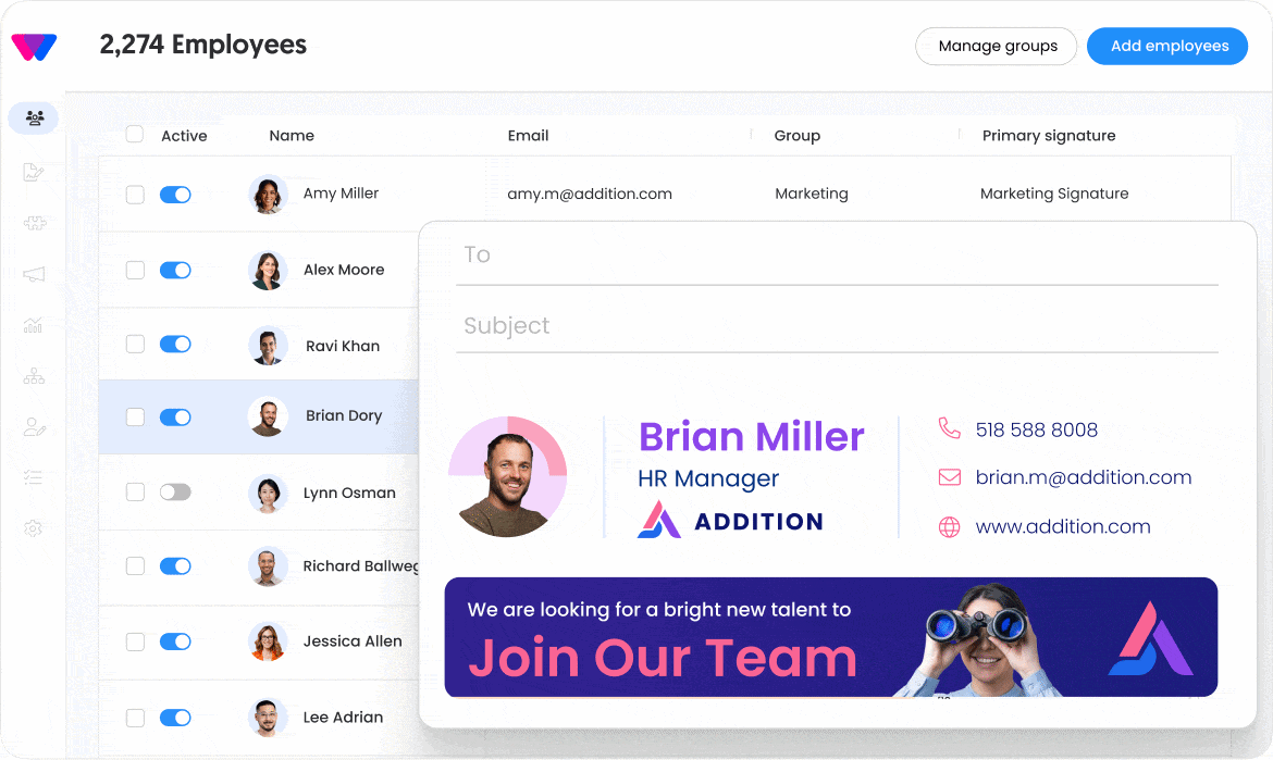 Role-based email signature management