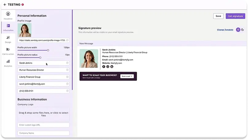 SyncSignature email Signature Software UI