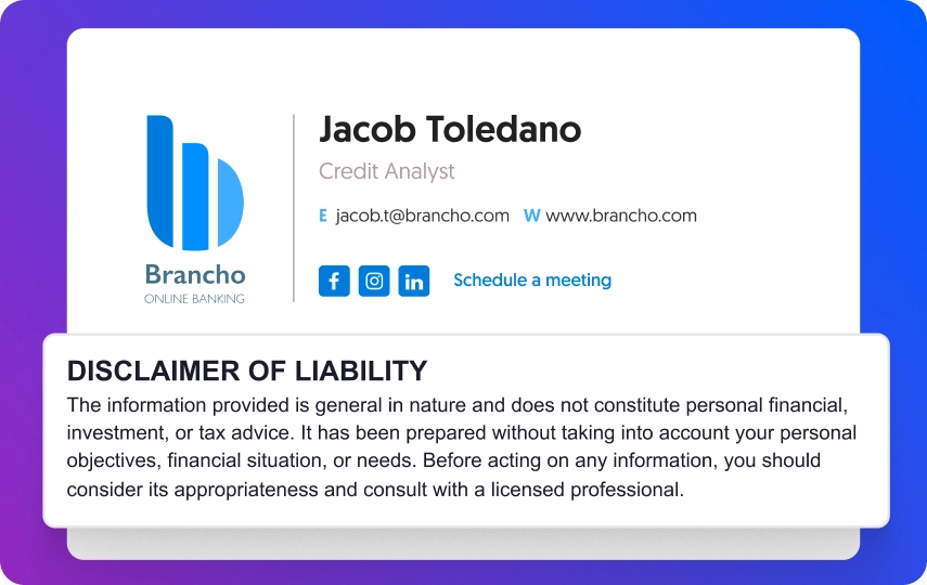 enforce email disclaimer for finance