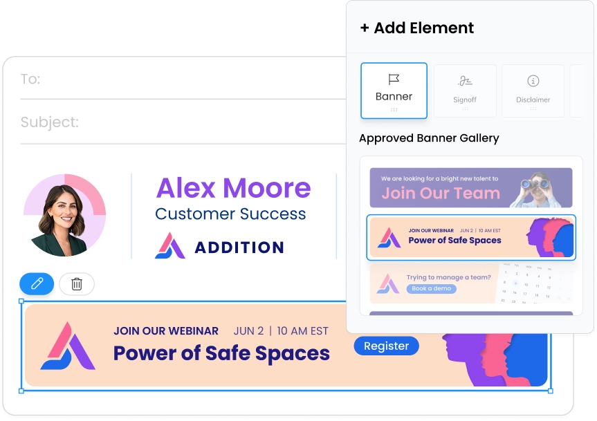 Easily add banners, buttons, or promotion links to your email signature