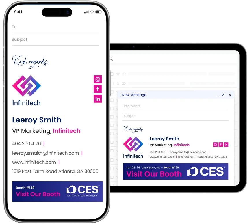 Email signature presented on both desktop and mobile